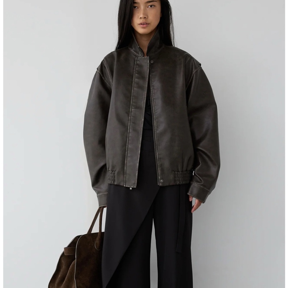 OAK + FORT Dark Brown Leather Jacket
